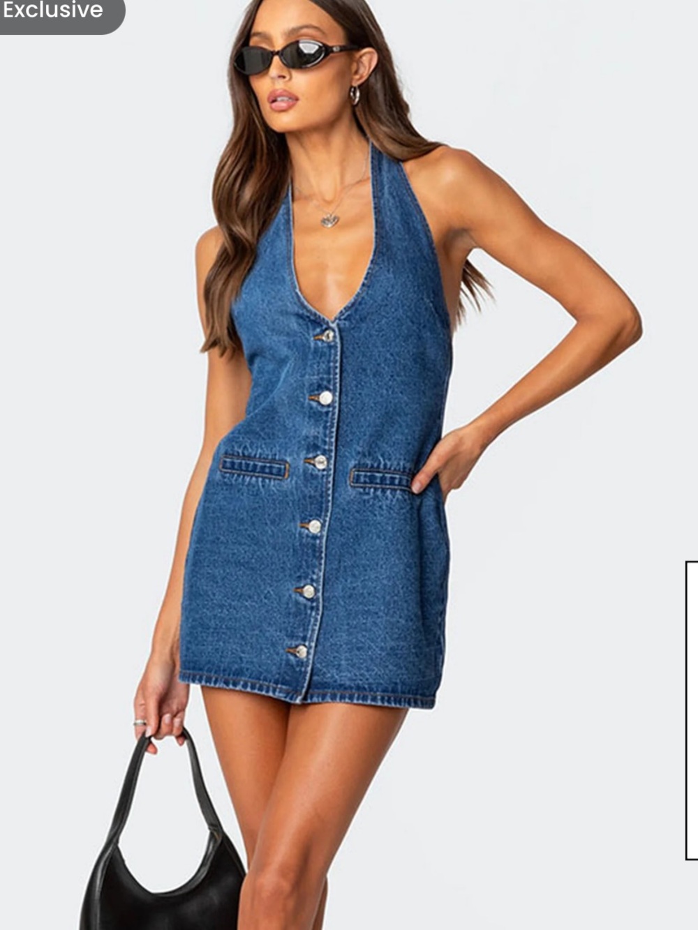 PacSun Blue Denim Backless Halter Button Front Mini Dress